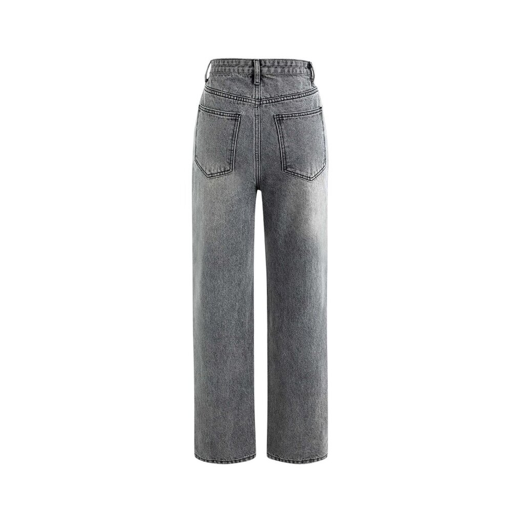 Micas Women's Size Large Asymmetric Waist Straight Leg Jeans Dark Grey New - Picture 2 of 10